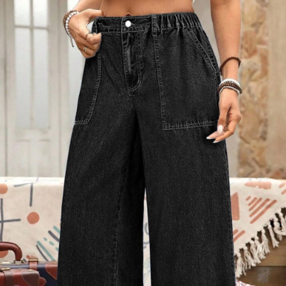 Black Ruffle Bottom Pants - Plus Size